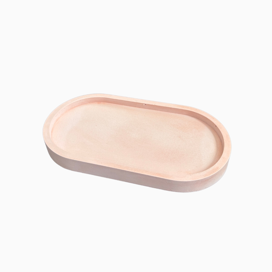 Plateau ovale en béton rose