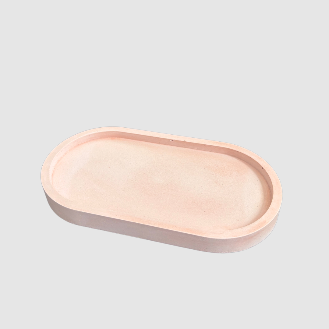 Plateau ovale en béton rose